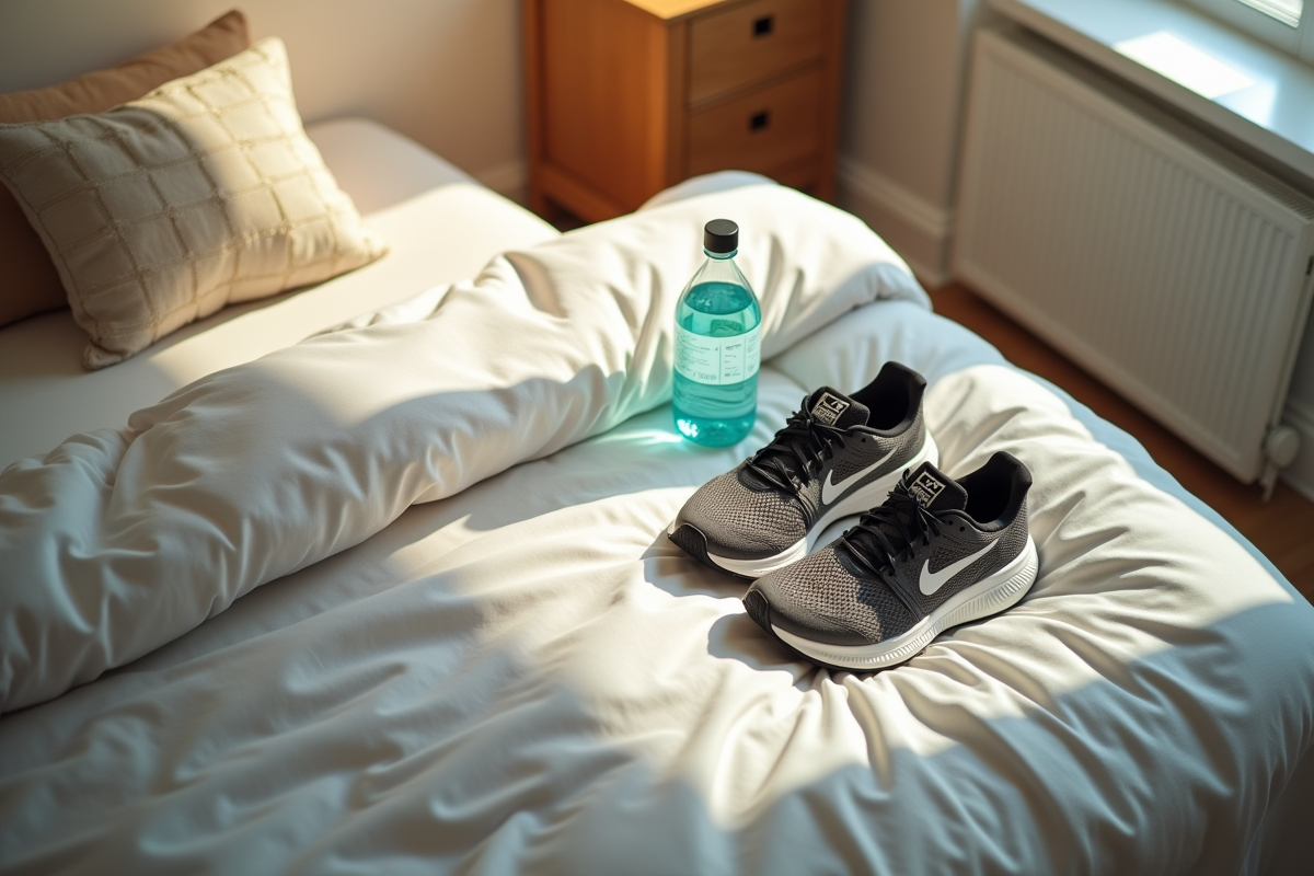 Chaussures de course et verre d