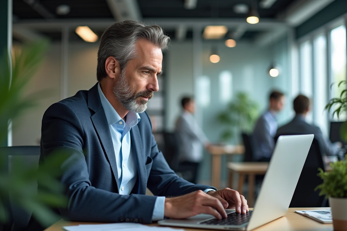 Consultant informatique travaillant sur son ordinateur portable