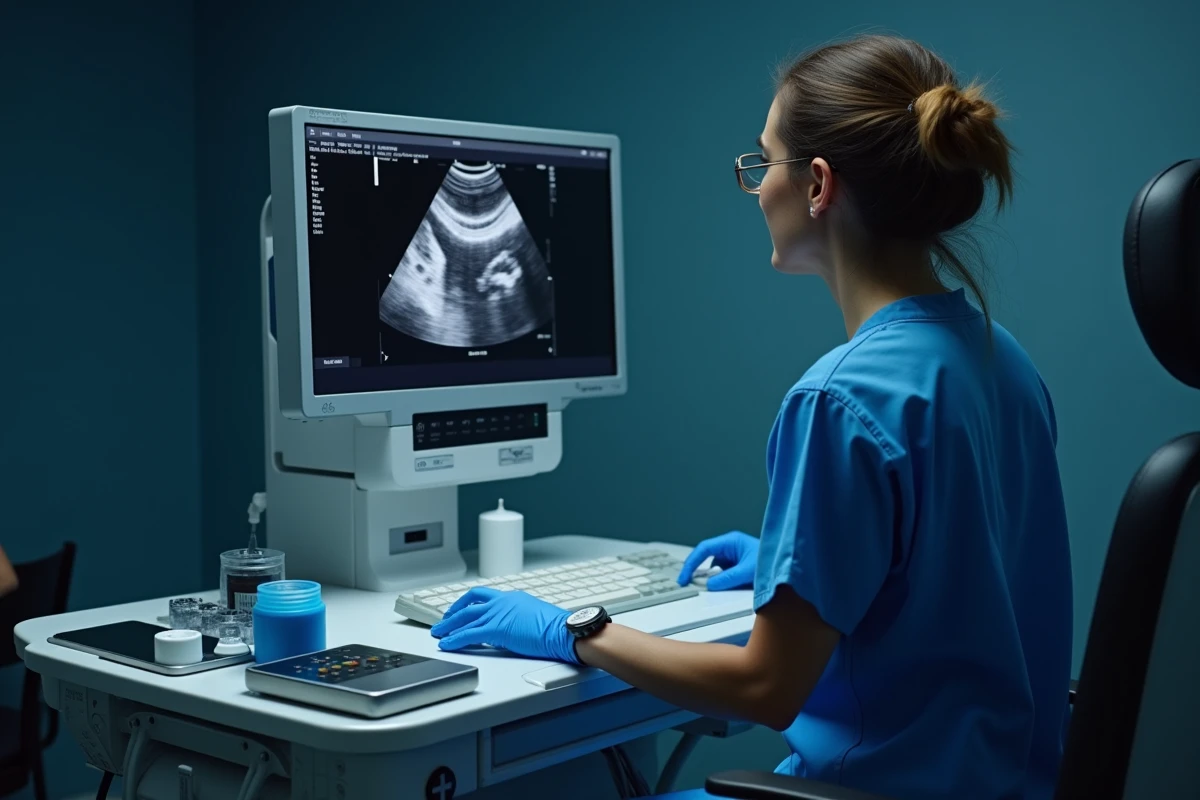 Radiologue réalisant une échographie pour examiner les ganglions inguinaux d'un patient