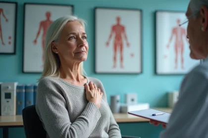 Femme d'&acirc;ge moyen en consultation m&eacute;dicale calme