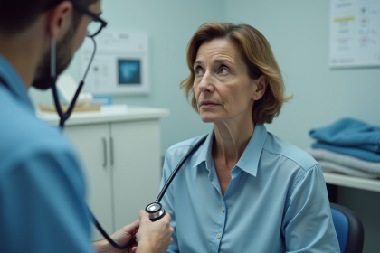 Femme anxieuse en consultation hospitalière