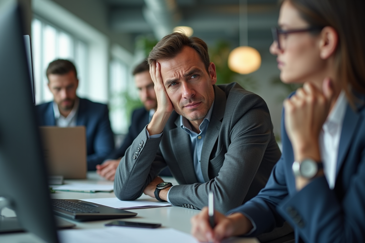 Groupe de professionnels stresses au travail