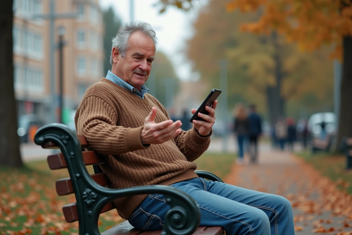 Homme d&eacute;contract&eacute; faisant un geste de refus dans un parc