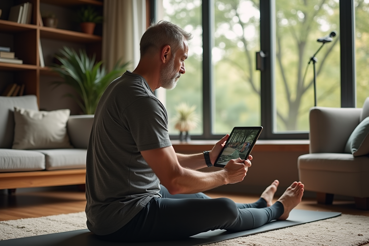 Homme en Pilates à la maison lors d