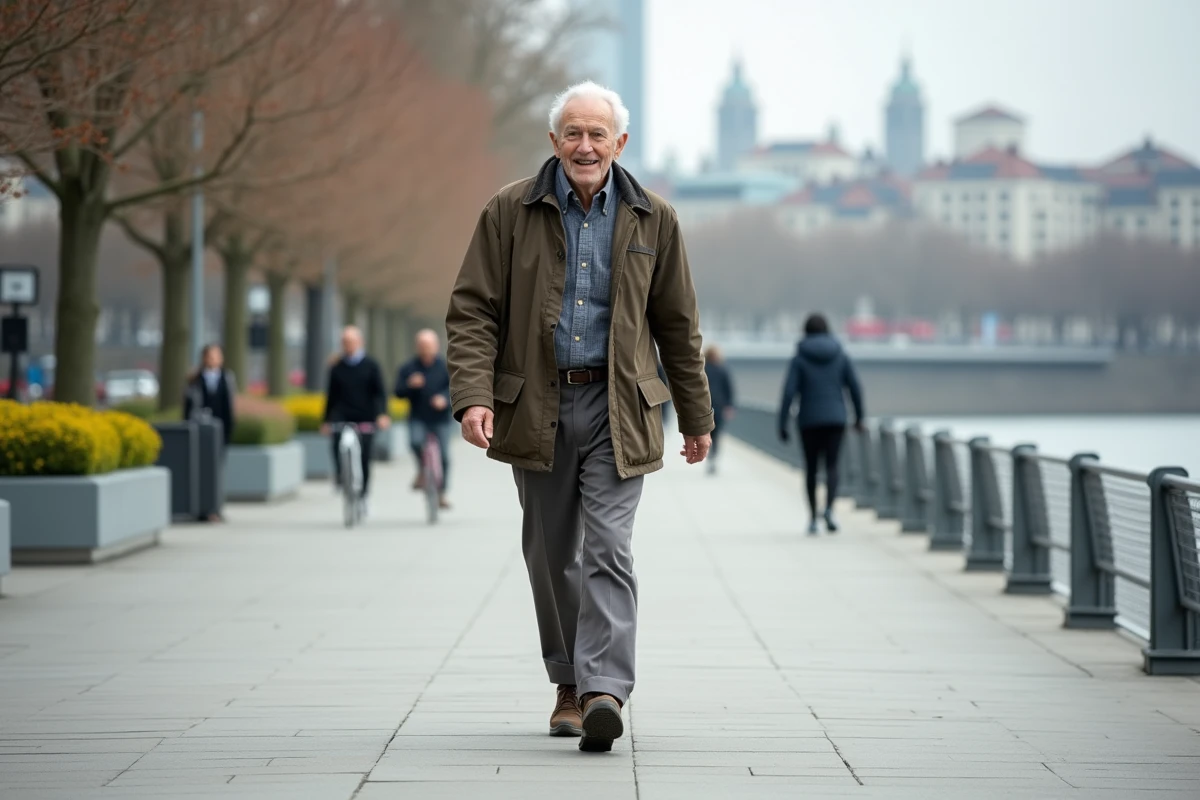 Homme âgé marche le long d