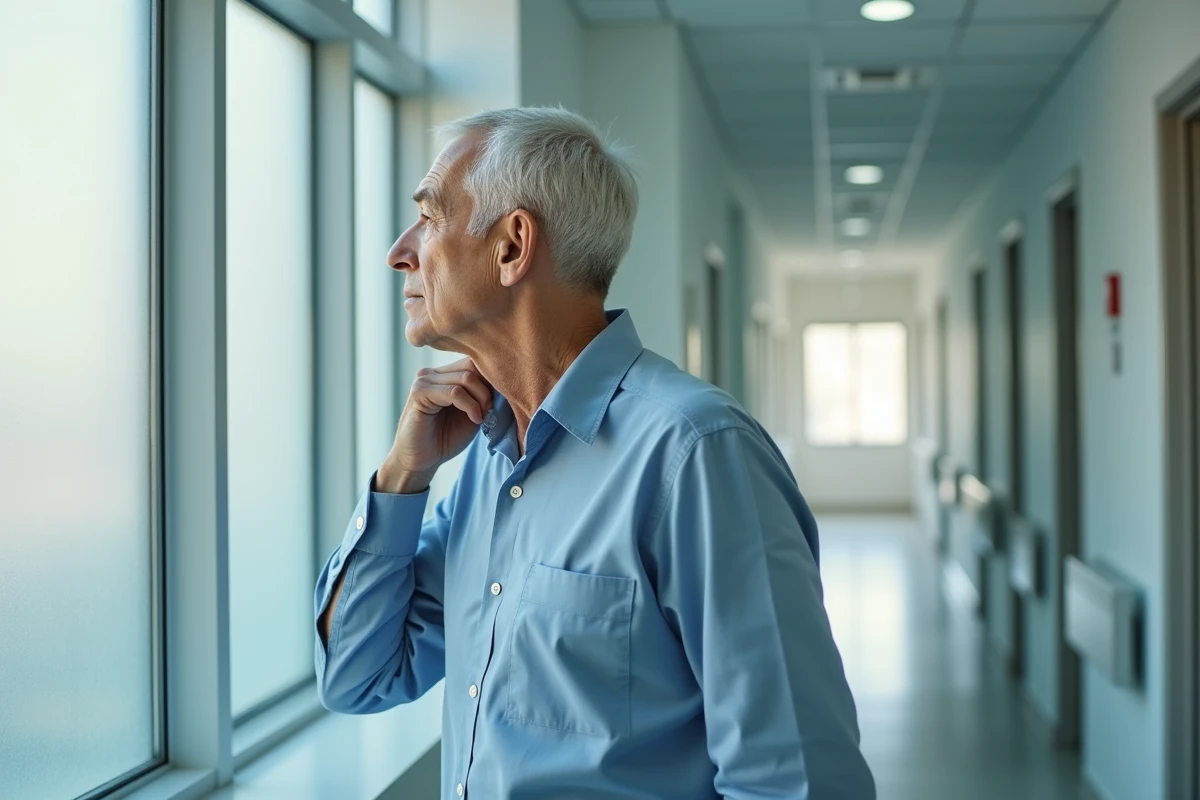 Homme âgé touchant la nuque dans un hôpital