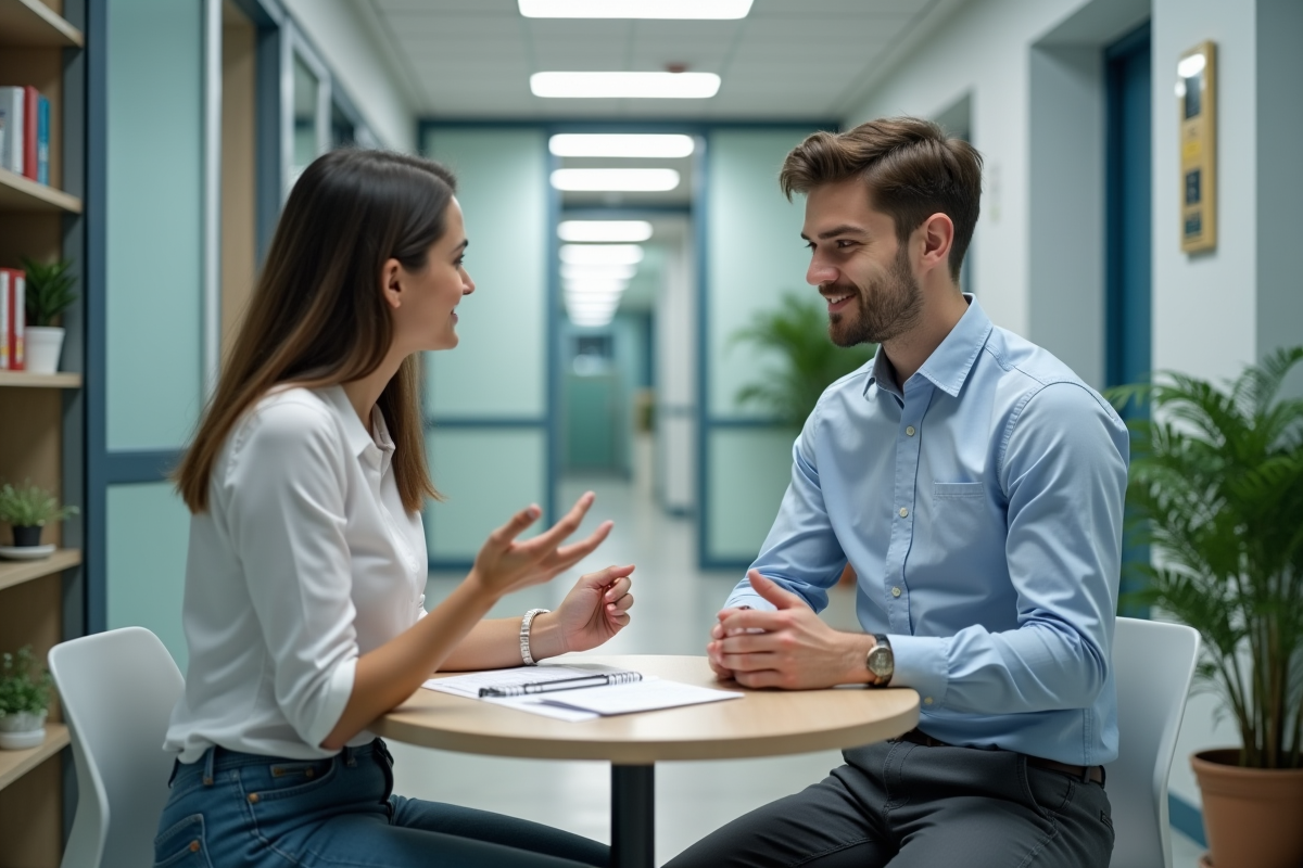 Jeune homme discute options d