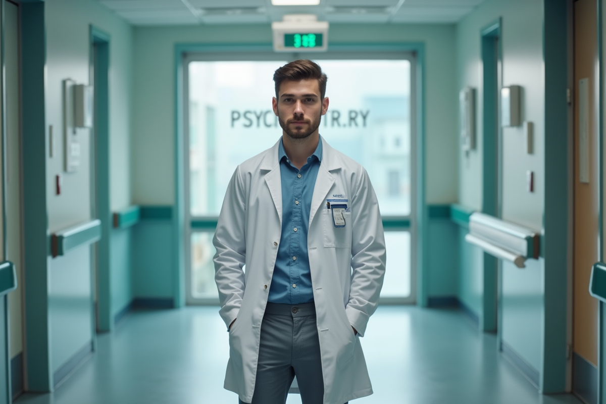 Jeune medecin en blouse devant l