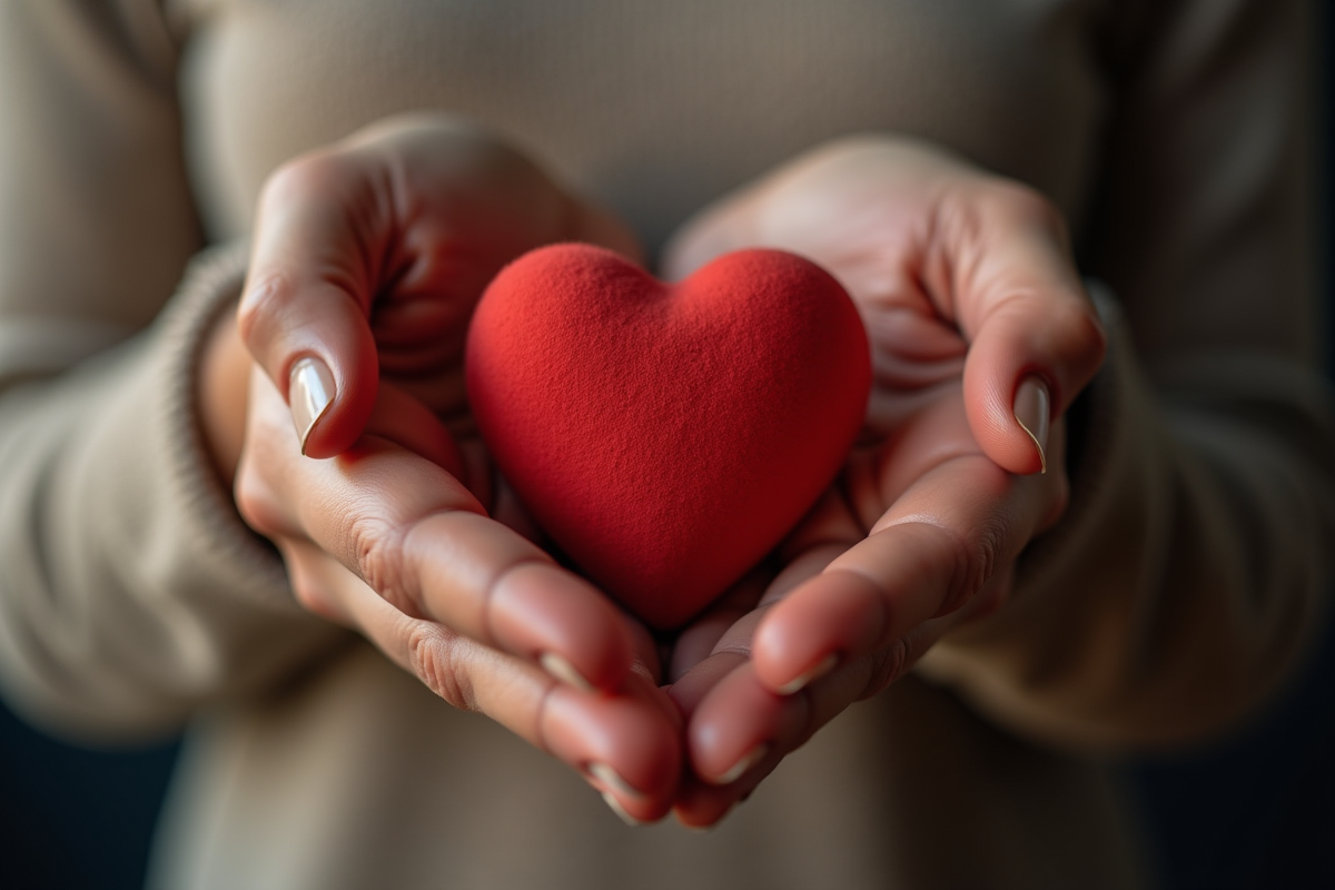 Main tenant un coeur rouge contre la poitrine