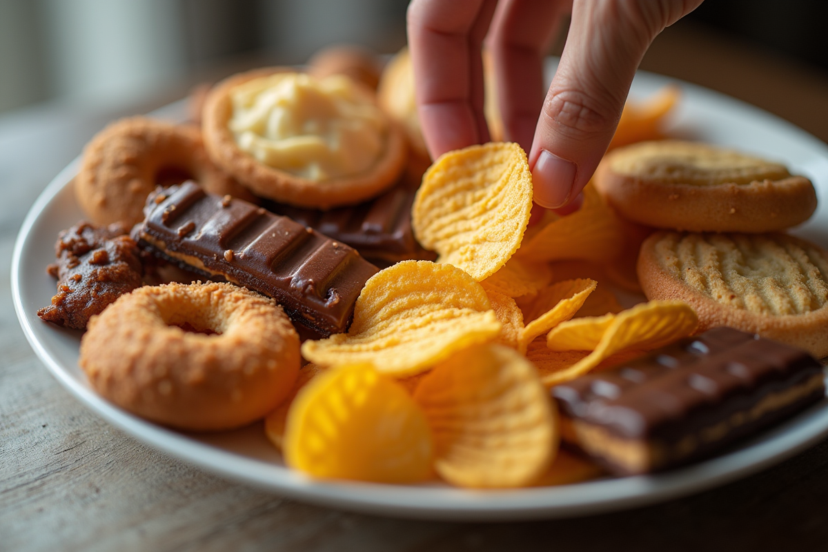 Main prête à saisir un plateau de snacks sucrés