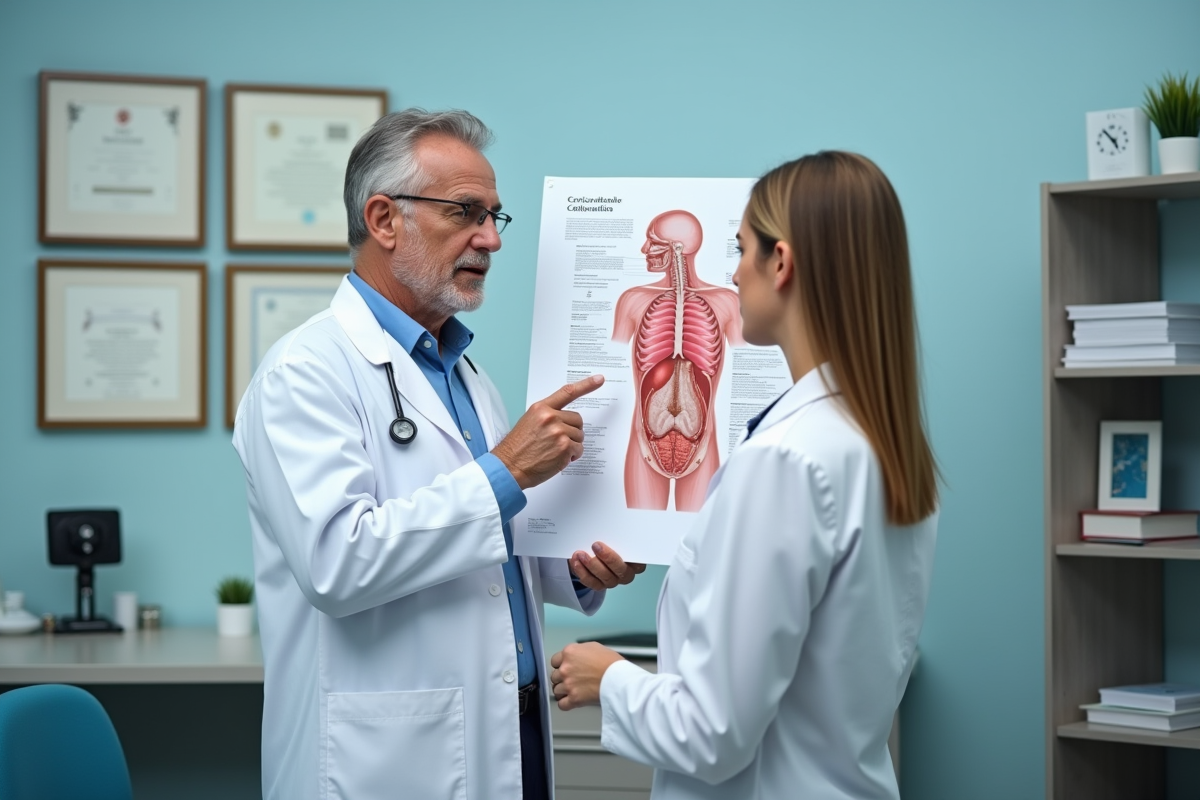 Medecin expliquant la cellulite cervicale avec un patient jeune