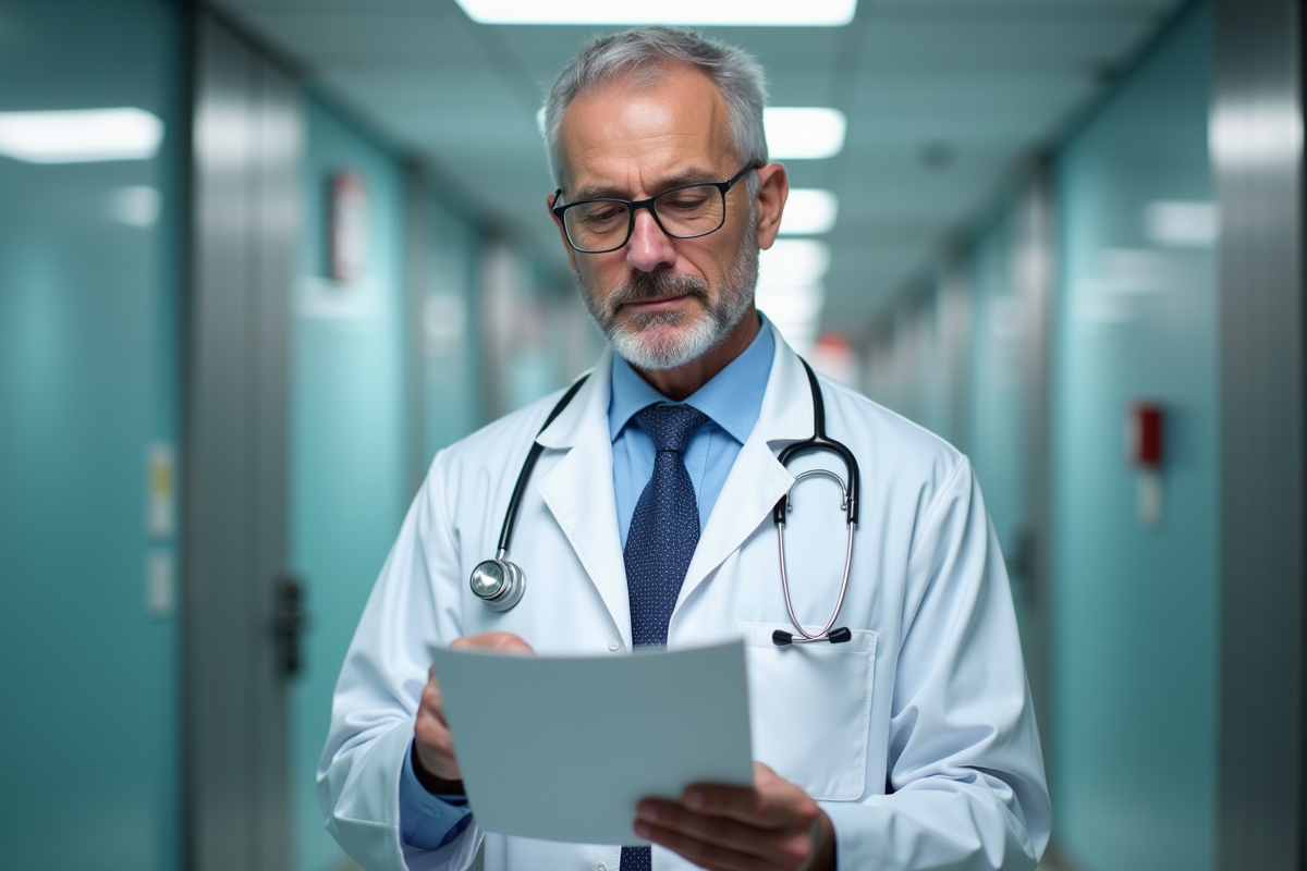 Médecin homme en blouse blanche dans un hôpital moderne