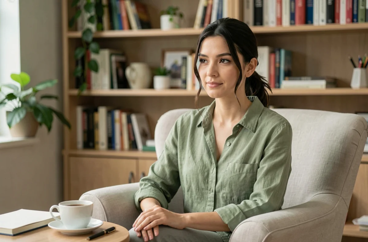 Morgane Nadeau, psychologue clinicienne, dans un cadre de consultation apaisant