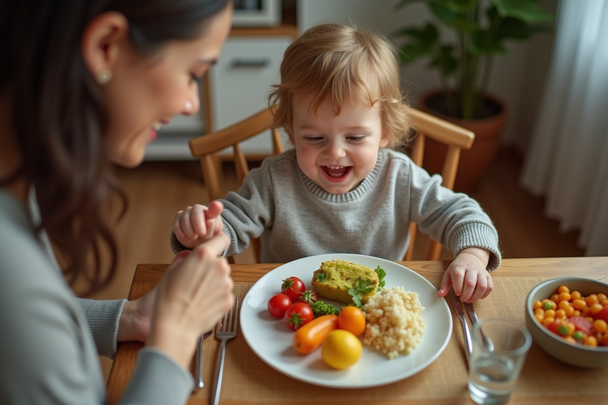 Parent servant un repas sain à un enfant dans la salle à manger
