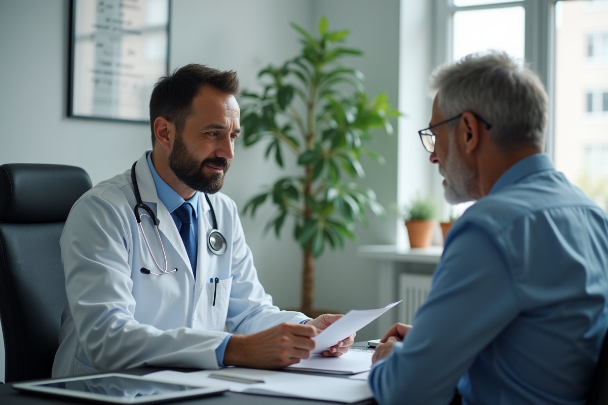 Psychiatre professionnel examinant des notes en consultation