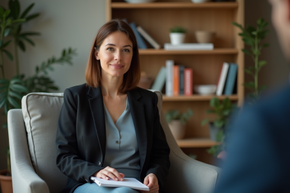 Psychiatre femme en bureau moderne et accueillant