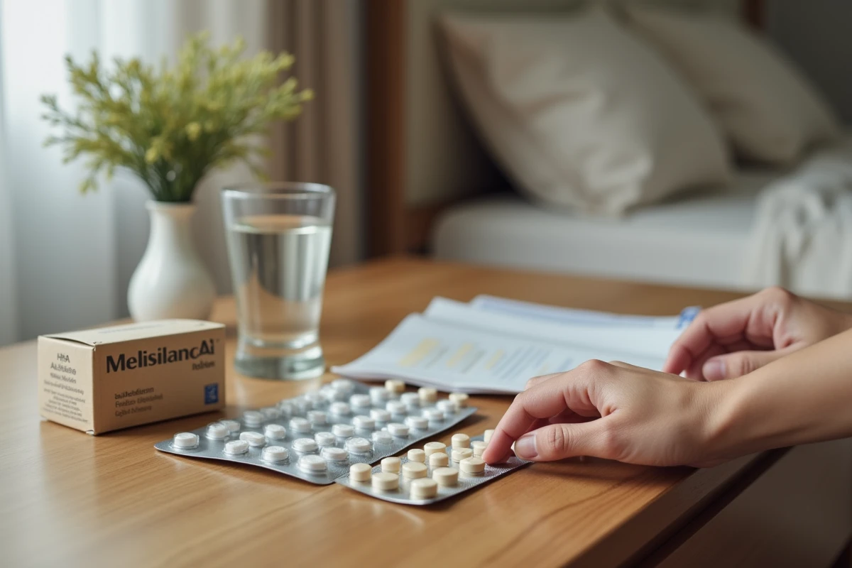 Table de nuit avec antibiotiques et Ultra Levure posés côte à côte, routine de prise médicamenteuse