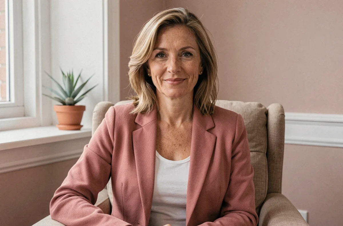 Valérie François, psychologue clinicienne, dans son cabinet avec une expression bienveillante